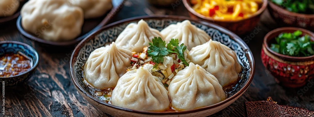 khinkali in a plate on the table. Selective focus khinkali in a plate on the table. Selective focus