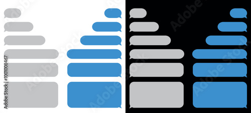 Message bubbles template for creating dialogues Text template bubbles. Mockup Web messenger interface. Vector illustration isolated on black and white background.