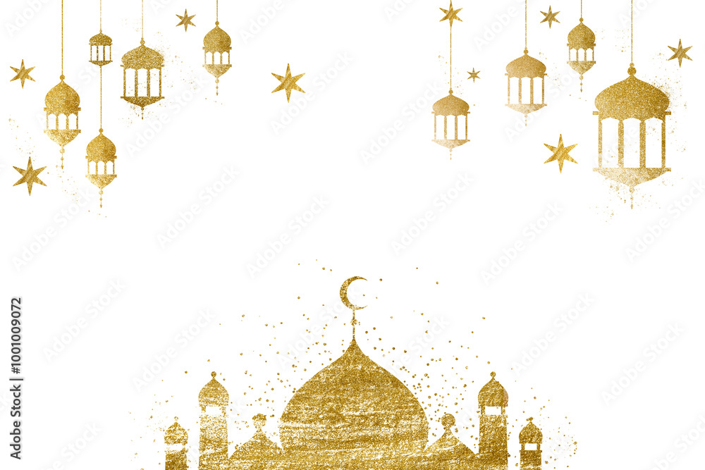 Gold png frame, Islamic design on transparent background Gold png frame, Islamic design on transparent background
