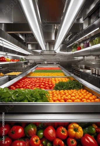 illuminated assembly line showcasing fresh ingredients ready culinary creations vibrant colors textures, illumination, fruits, vegetables, nuts, grains