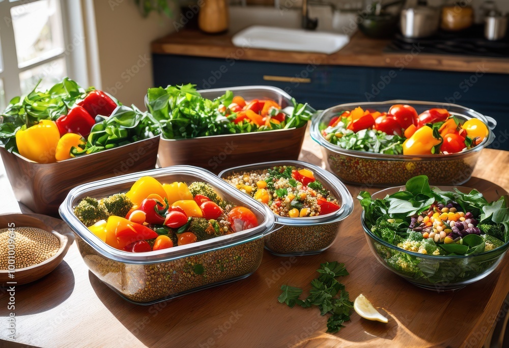 vibrant allergen free meal prep displayed fresh colorful nutritious prepared dishes healthy eating, food, vegetables, fruits, grains, protein, nutrition, salad vibrant allergen free meal prep displayed fresh colorful nutritious prepared dishes healthy eating, food, vegetables, fruits, grains, protein, nutrition, salad