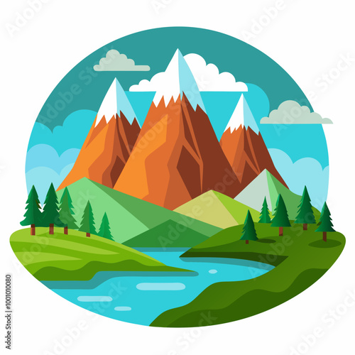 Landscape with mountains vector illustration on white background