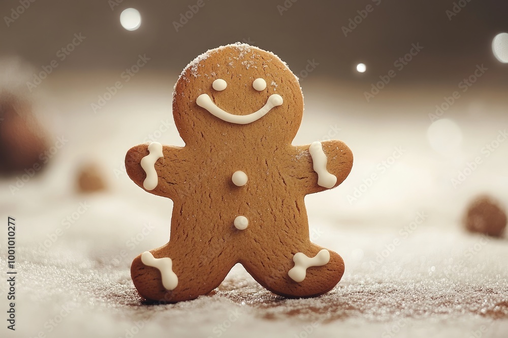 A Smiling Gingerbread Man on a Snowy Surface A Smiling Gingerbread Man on a Snowy Surface
