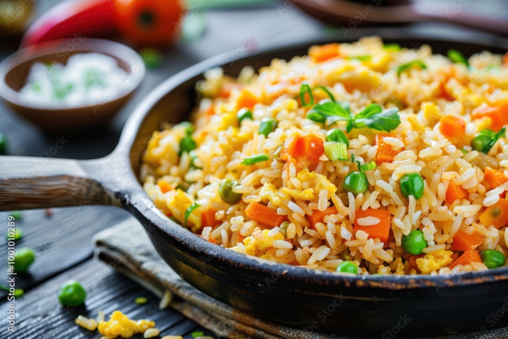 Shrimp Fried Rice with Vegetables and Green Onions in a Black Bowl, Vibrant and Flavorful Shrimp Fried Rice with Vegetables and Green Onions in a Black Bowl, Vibrant and Flavorful
