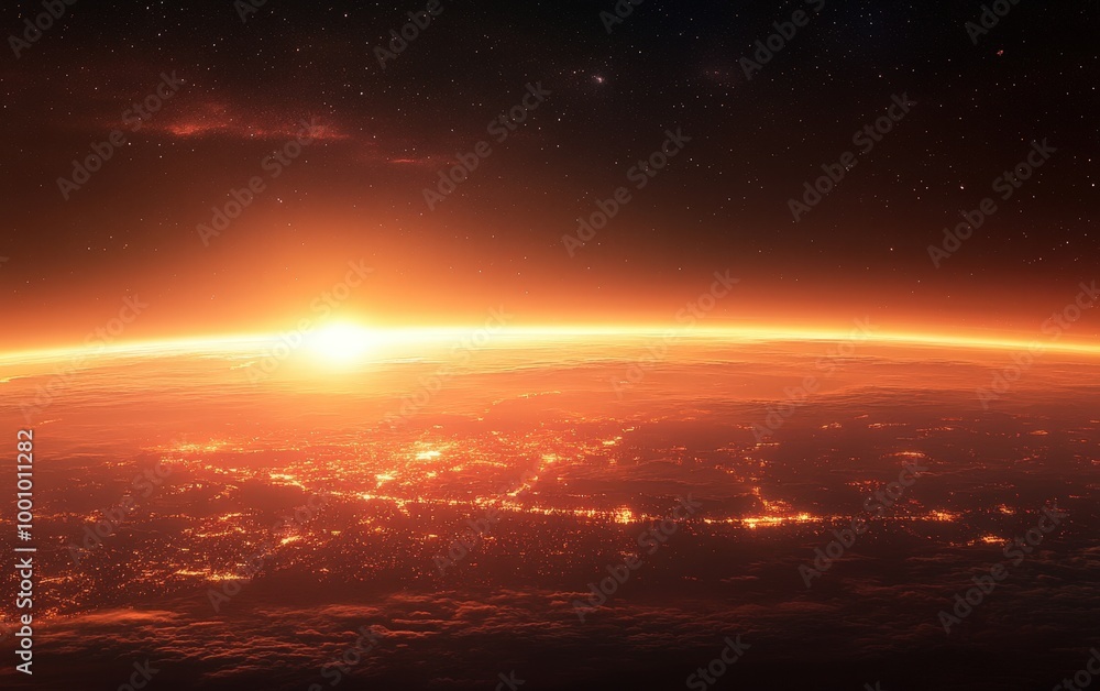 Fototapeta premium Stunning view of the earth's atmosphere at sunset from space