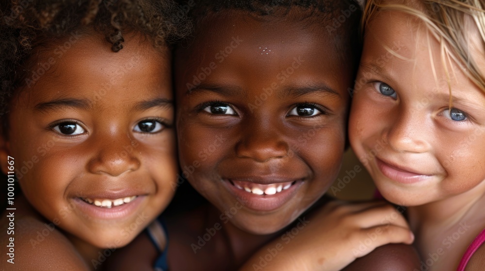 Three children with different skin tones Three children with different skin tones
