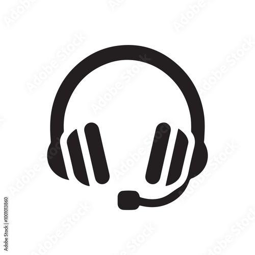 Stylish Headphone Logo Icon - Black Vector Headphone Silhouette for Music, Podcast, and Technology-Related Designs
