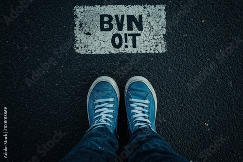 person standing on a bvn o.t. pavement photo