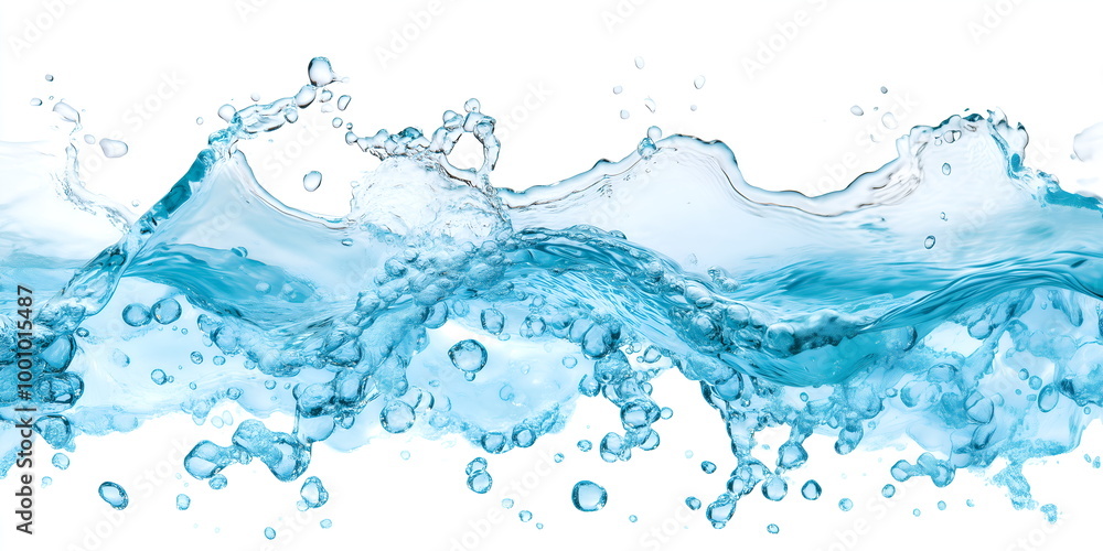 Water splash wave with bubbles isolated on white background, design banner Water splash wave with bubbles isolated on white background, design banner