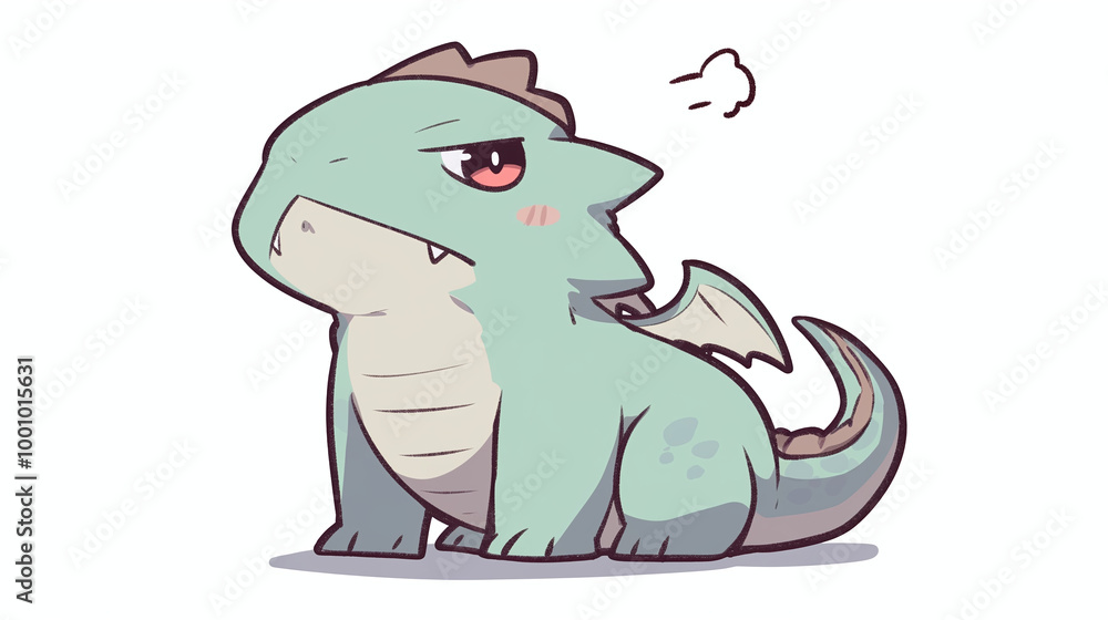 Obraz premium Cute Green Dragon Illustration - Fantasy Creature Art