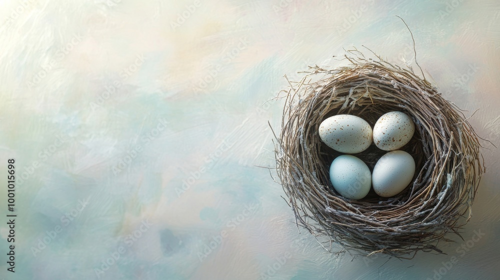 Bird’s Nest with Eggs on a Soft Pastel Background Bird’s Nest with Eggs on a Soft Pastel Background