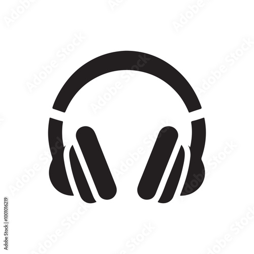 Black Headphone Silhouette Vector - Abstract, Minimalistic Design for Music, Audio, and Digital Media Branding Logos 