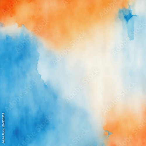 Vintage Grunge Blue and Orange Textured Watercolor Background