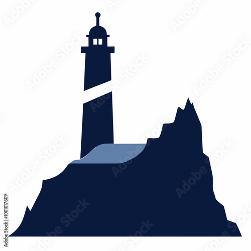 Lighthouse cliff silhouette vector illustration on white background