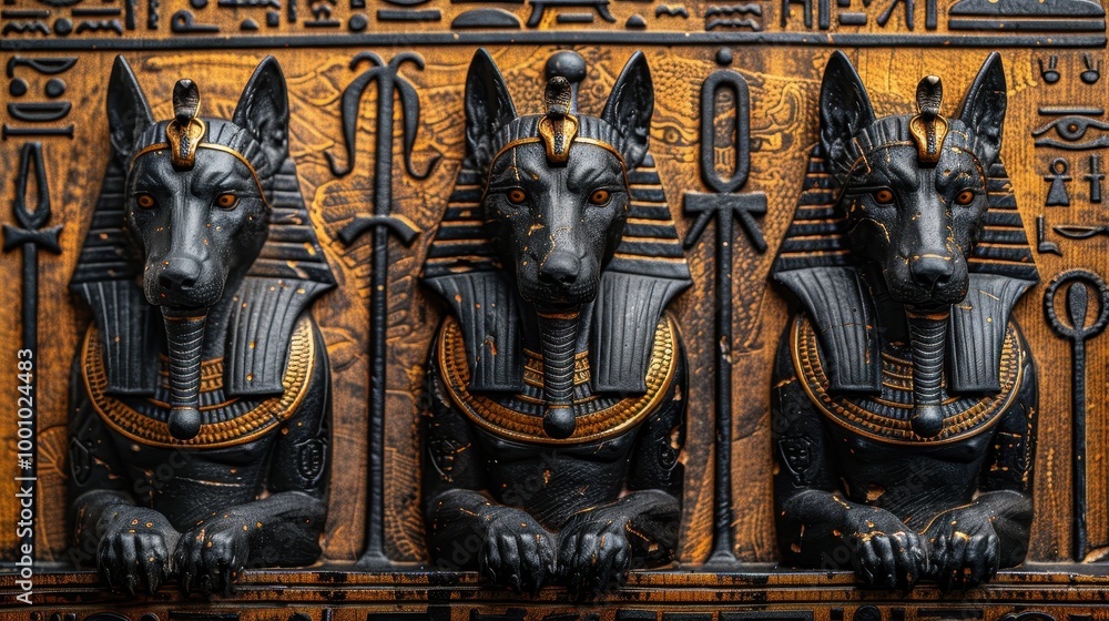 Fototapeta premium papyrus, dogs figure, art, antique, illustration, wallpaper
