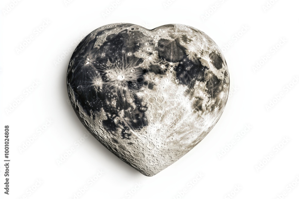 Detailed close-up of the full moon in the shape of a heart Detailed close-up of the full moon in the shape of a heart