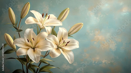 Elegantly arranged white lilies symbolize love and remembrance, perfect for Day of the Dead (Dia De Los Muertos) celebrations, altars, and memorials.