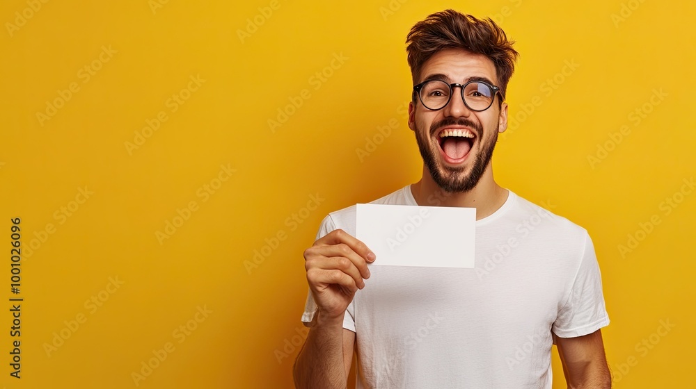 Happy young man holding a tcket gift, isolated on yellow background. Happy young man holding a tcket gift, isolated on yellow background.