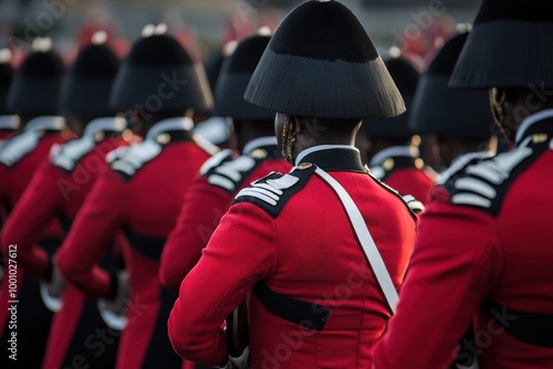 Ceremonial guards in red uniforms and black hats