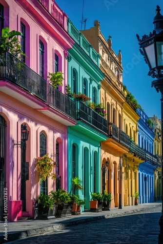 Colorful buildings in a vibrant city street
