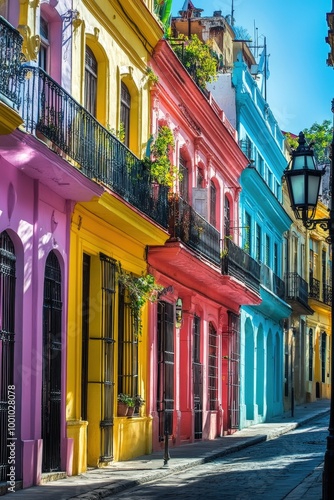 Colorful buildings in a vibrant city street