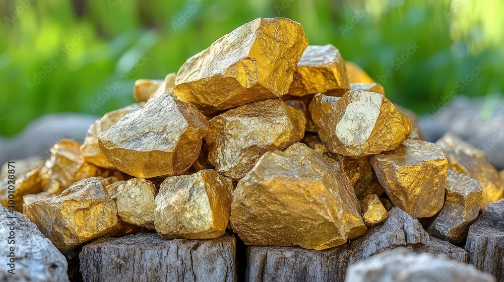Pile of Raw Gold Rocks in Natural Environment Pile of Raw Gold Rocks in Natural Environment