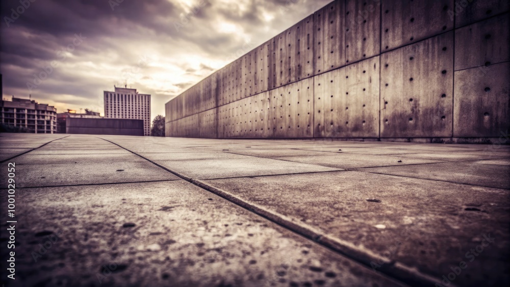 Obraz premium Urban concrete plaza leading to a distant cityscape.