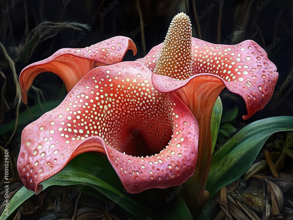Pink Flower with White Spots: A Close-Up View Pink Flower with White Spots: A Close-Up View