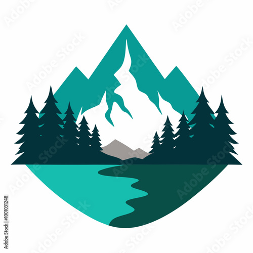 Mountain silhouette and coniferous forest vector illustration