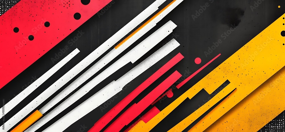 Abstract geometric background with red, yellow, and white stripes on a black background. Abstract geometric background with red, yellow, and white stripes on a black background.
