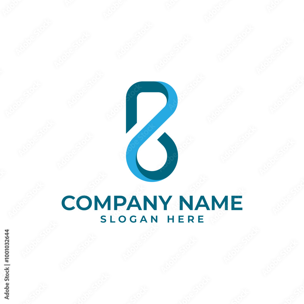 Fototapeta premium letter B in shape of infinity sign in modern and geometric style in blue and navy color for technology logo