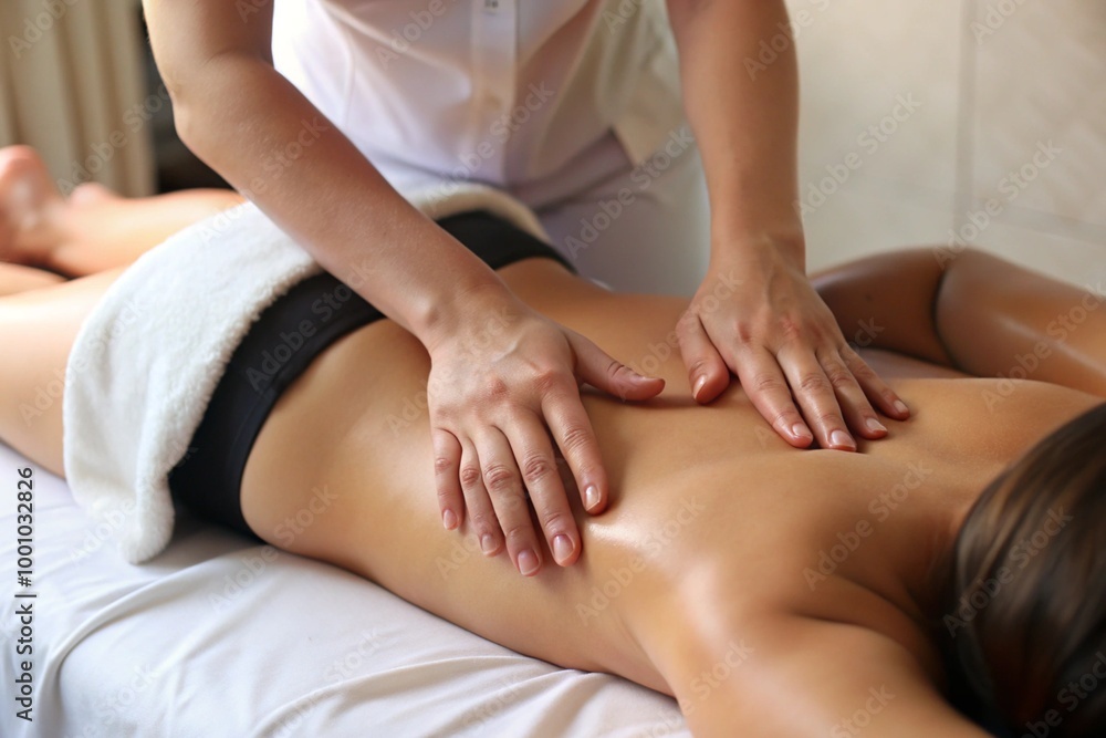 therapist giving massage to patient on the bed in clinic therapist giving massage to patient on the bed in clinic