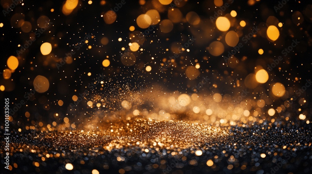 Fototapeta premium Golden Glitter Falling on Ground Surface
