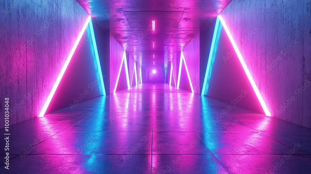Fototapeta premium Futuristic Neon Corridor with Bright Lights