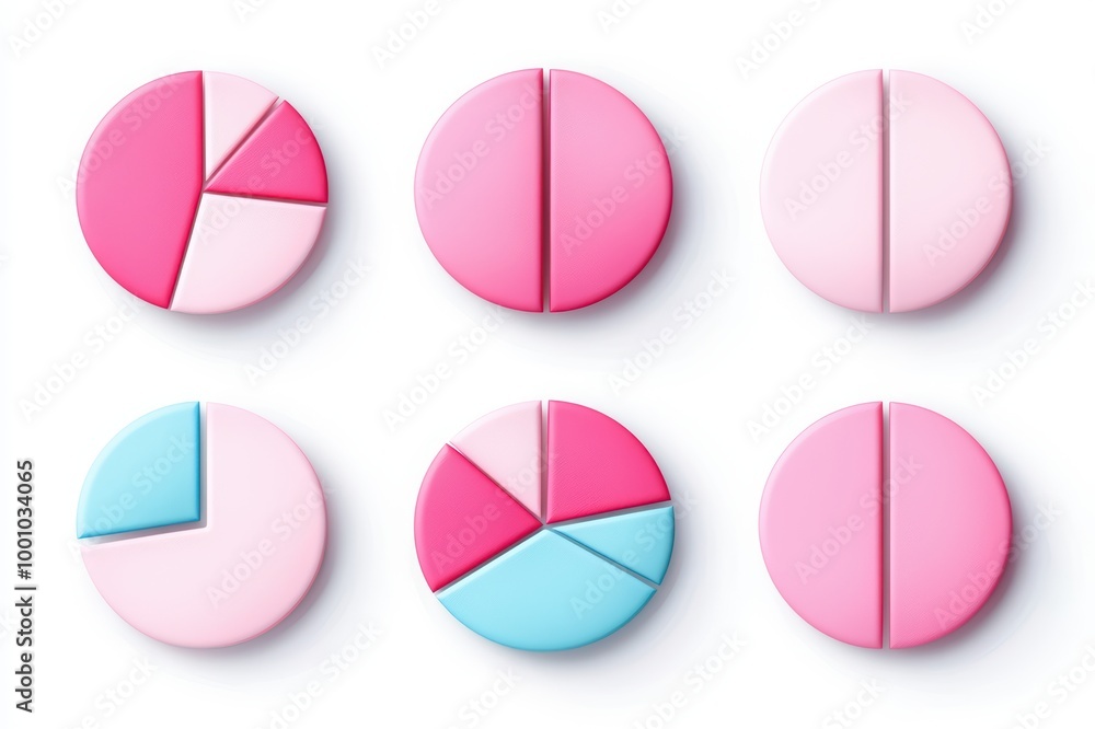 Colorful pie chart slices on white isolate background.