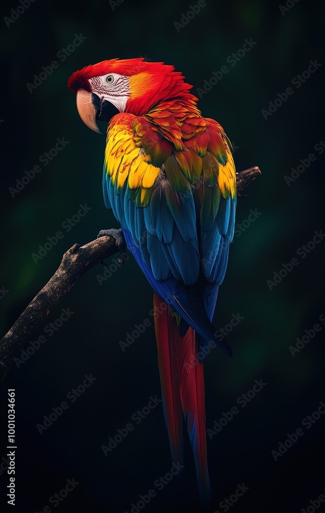 Obraz premium Vibrant macaw parrot perched on branch