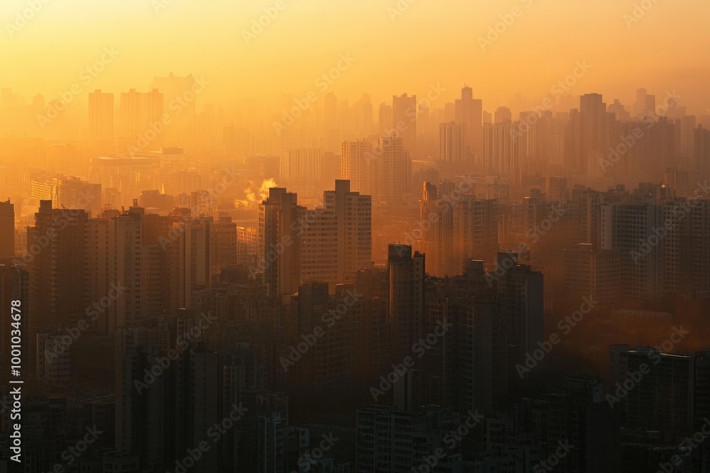 Fototapeta premium Vibrant cityscape at sunset