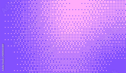 Abstract bitmap purple gradient background. Violet spotted texture. Retro pixelated textured backdrop.