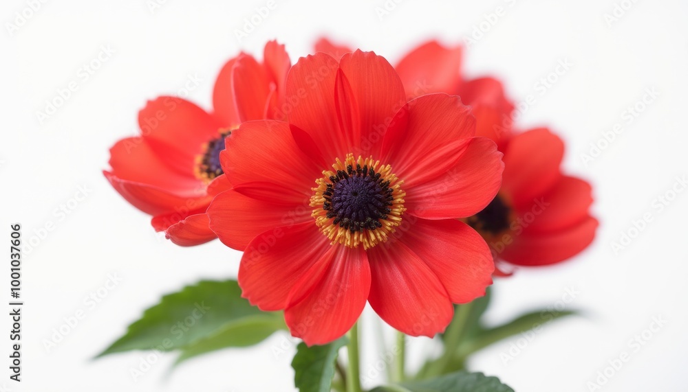 Fototapeta premium A vibrant close-up image of red flowers in full bloom, with striking petals against a light background, showcasing their vivid color.