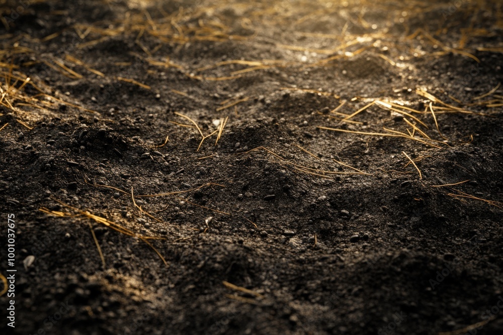 Earthy soil texture with golden straw Earthy soil texture with golden straw