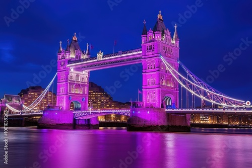 Illuminated historic tower bridge at night