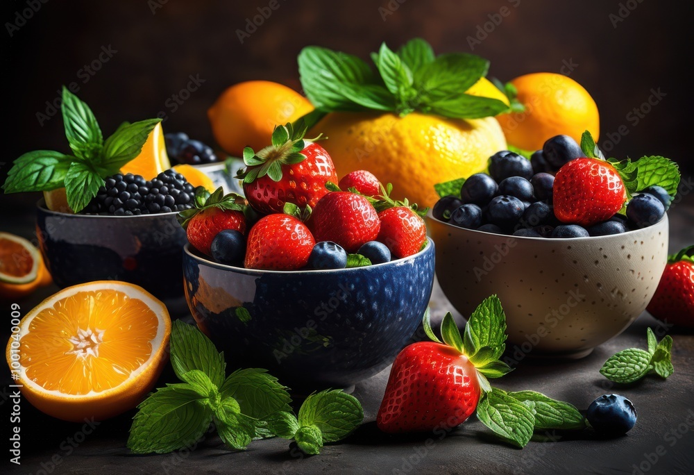 colorful showcase vibrant beverage ingredients featuring fresh spices beautifully arranged display, fruits, herbs, arrangement, tropical, citrus, berries colorful showcase vibrant beverage ingredients featuring fresh spices beautifully arranged display, fruits, herbs, arrangement, tropical, citrus, berries