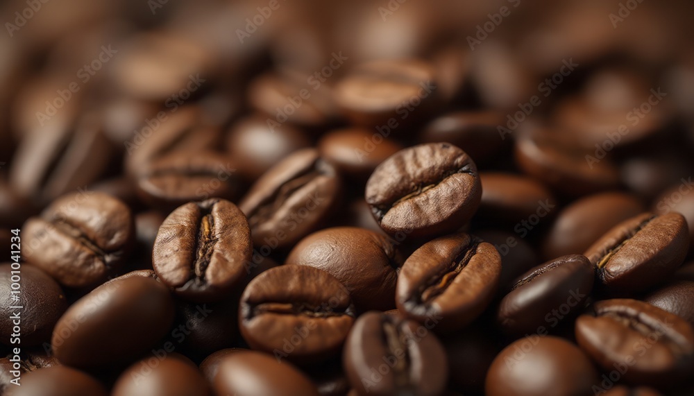 Fototapeta premium A detailed close-up of roasted coffee beans, highlighting their texture and rich brown color.