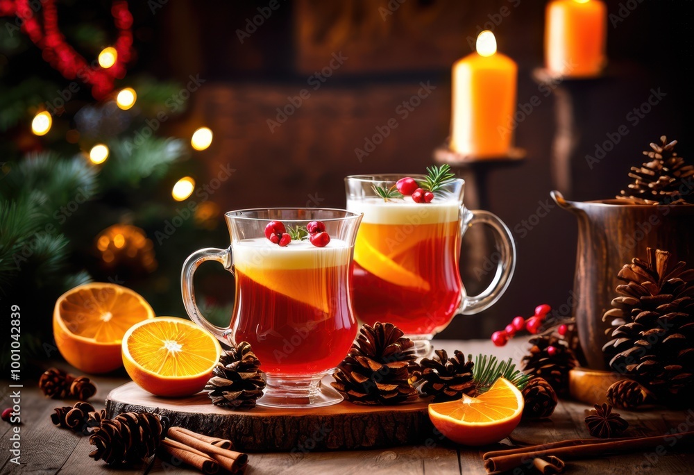 Fototapeta premium charming festive beverage arrangements cozy settings decorative elements warm atmosphere celebratory gatherings, drink, mug, glass, decoration, warmth