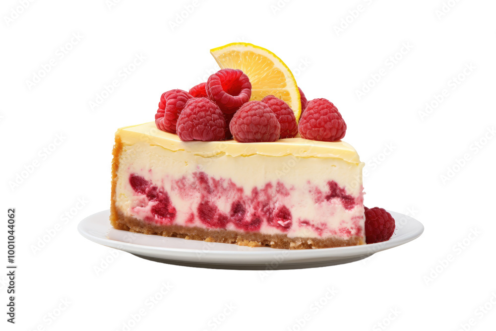 Slice of Raspberry Lemon Cheesecake Swirl Cake with Fresh Lemon Zest Isolated on Transparent Background Slice of Raspberry Lemon Cheesecake Swirl Cake with Fresh Lemon Zest Isolated on Transparent Background