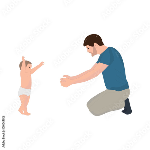 happy children's day celebration. International Children's Charitable Foundation. Vector of happy child with father, poster with happy child and dad, for poster, banner, card. June 1, December 8