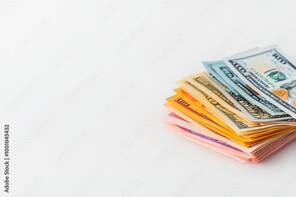 Stack of various banknotes on a white isolated background. Stack of various banknotes on a white isolated background.
