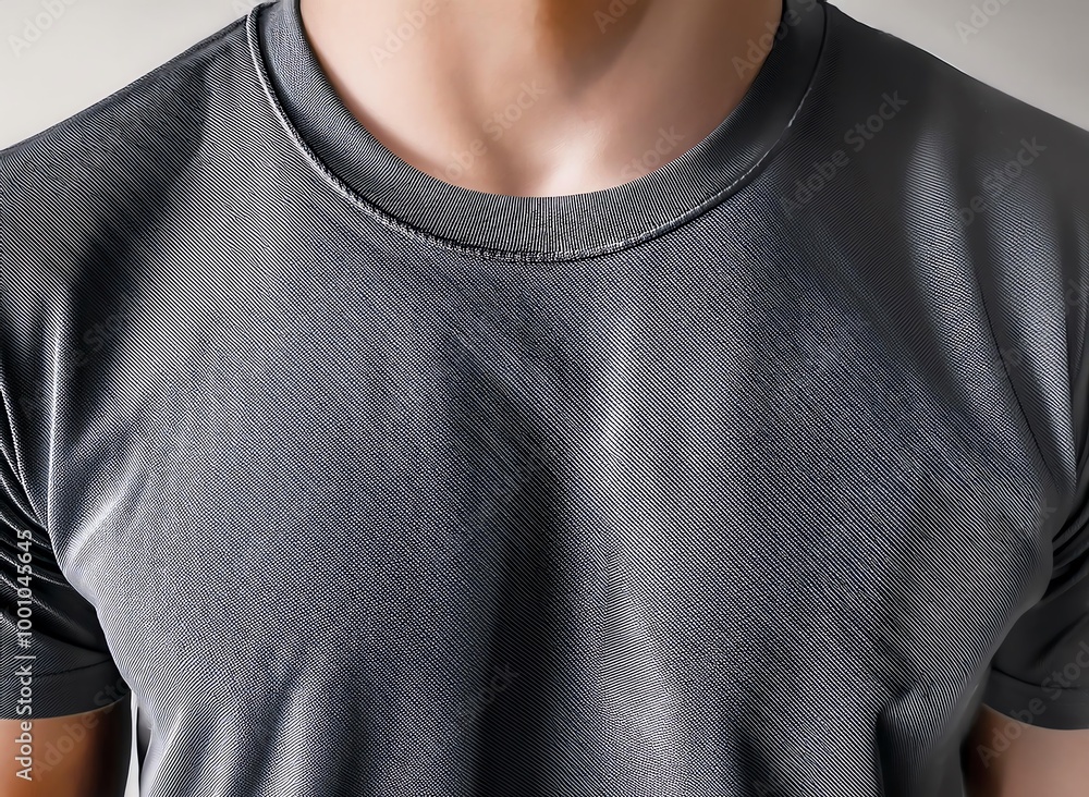 A man dressed in a gray t-shirt stands confidently, showcasing a casual yet stylish appearance A man dressed in a gray t-shirt stands confidently, showcasing a casual yet stylish appearance