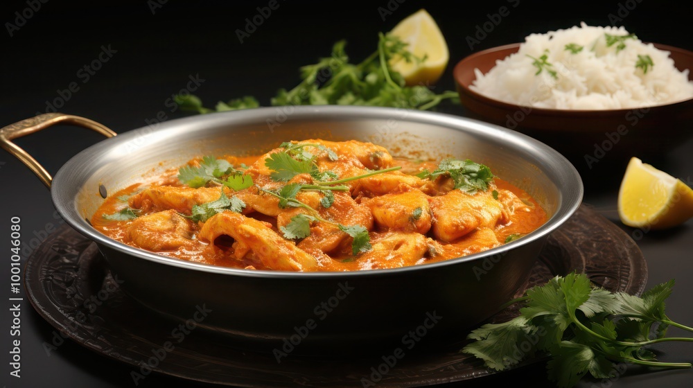 a sumptuous bowl of spicy fish curry loaded with a special mixture of curry powder, herbs and spices, garnished with curry leaves a sumptuous bowl of spicy fish curry loaded with a special mixture of curry powder, herbs and spices, garnished with curry leaves