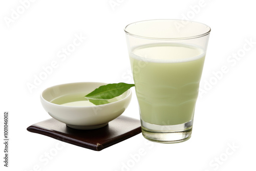 Sake Set with Wooden Tray and Cups Isolated on Transparent Background